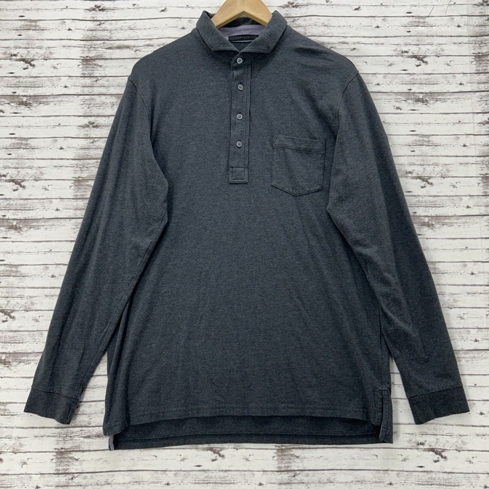 Greyson Wolf Polo Shirt Men's Size Large Gray Longsleeve Cotton Golf Performance